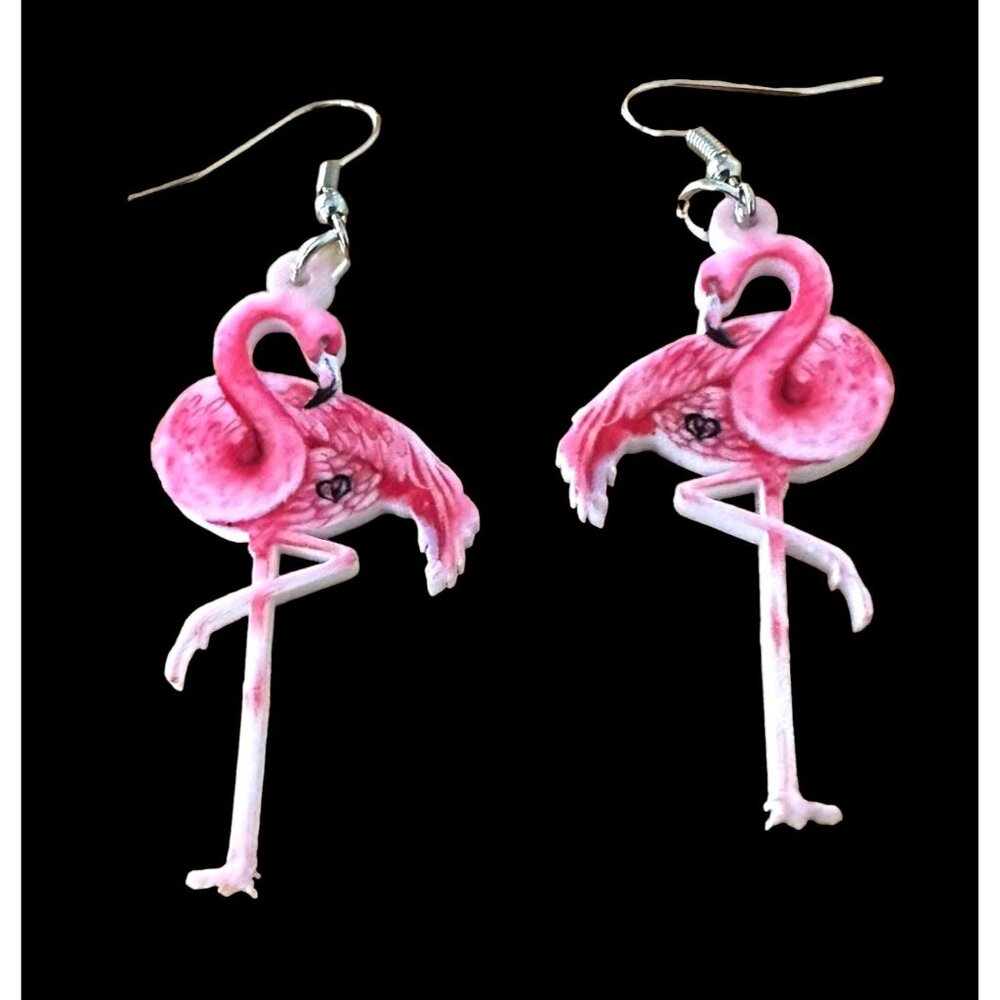 Pink Flamingo Earrings Dangle Hooks New Double Sided Las Vegas Florida B…